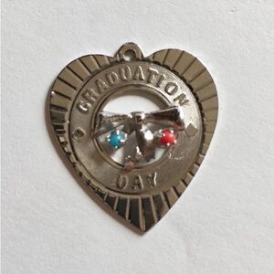 VTG Sterling Silver Graduation Day Pendant With Red  Blue Stones Diploma Hallmkd